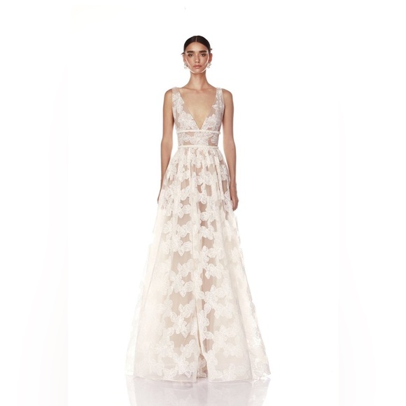 Bronx & Banco White Lily Blanc Lace Plunge A-line Wedding Gown XS NWT - Picture 1 of 4